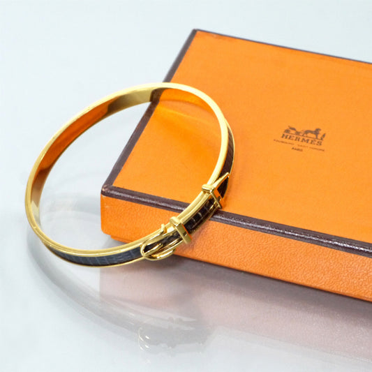 HERMES　リザード ベルトモチーフバングル （ゴールド/黒）