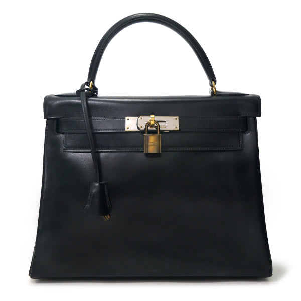 HERMESケリー77s!!28 内縫い ボックスカーフ（黒）