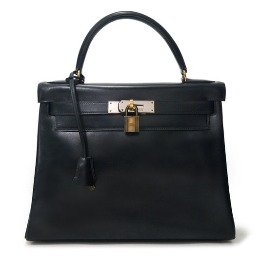 HERMESケリー77s!!28 内縫い ボックスカーフ（黒）