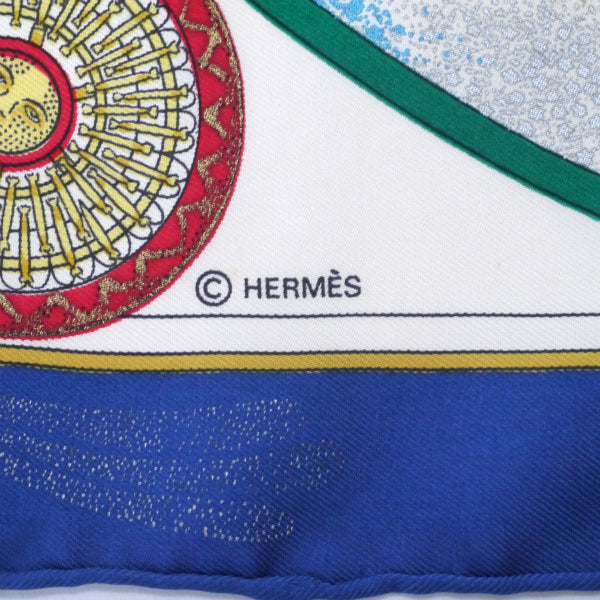 HERMES　ミニカレ スカーフFEUX D ARTIFICE（青系/花火）