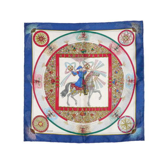 HERMES　ミニカレ スカーフFEUX D ARTIFICE（青系/花火）