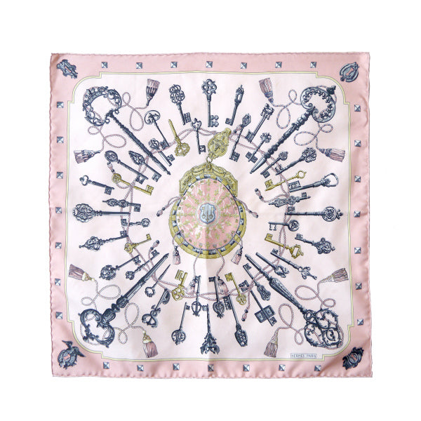 HERMES　ミニカレスカーフ　LES CLES（ピンク/鍵柄 ）