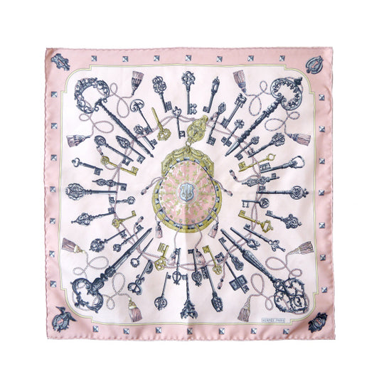 HERMES　ミニカレスカーフ　LES CLES（ピンク/鍵柄 ）