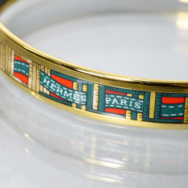 HERMES　エルメスリボン柄 エマイユPMバングル（赤系）