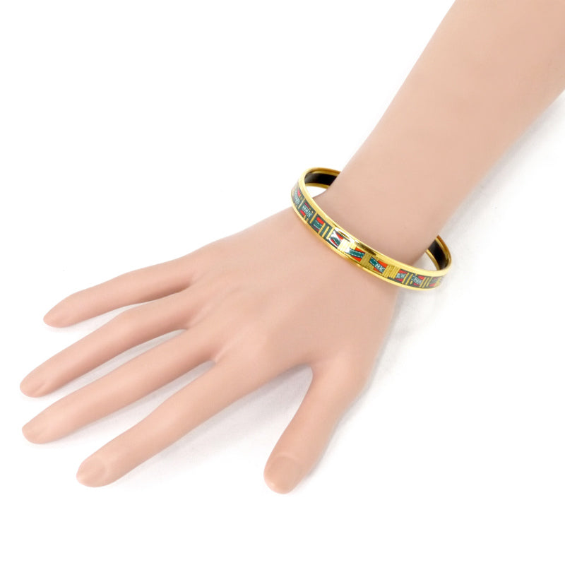 HERMES　エルメスリボン柄 エマイユPMバングル（赤系）