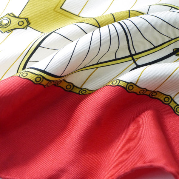 HERMES　大判カレ90スカーフ LES BECANES（赤系/自転車）