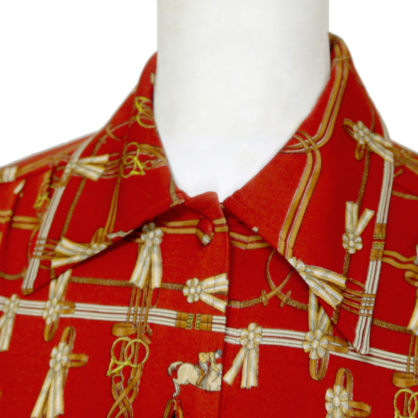 HERMES　ベルト付きシルクワンピース "JUMPING"（赤系）