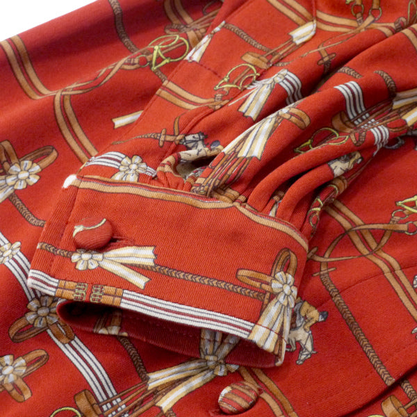 HERMES　ベルト付きシルクワンピース "JUMPING"（赤系）