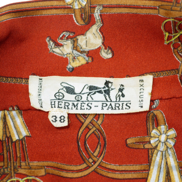 HERMES　ベルト付きシルクワンピース "JUMPING"（赤系）