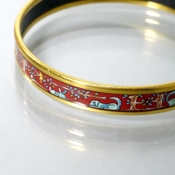 HERMES　アニマル柄エマイユPMバングル（赤系）