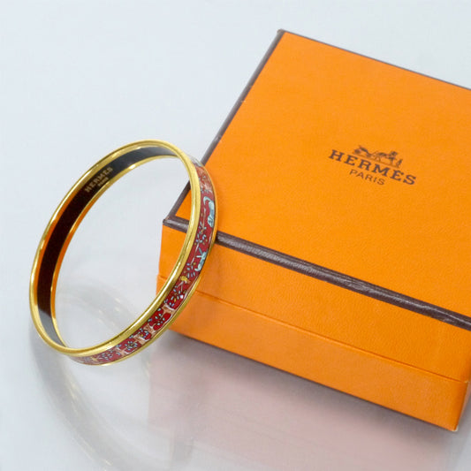 HERMES　アニマル柄エマイユPMバングル（赤系）
