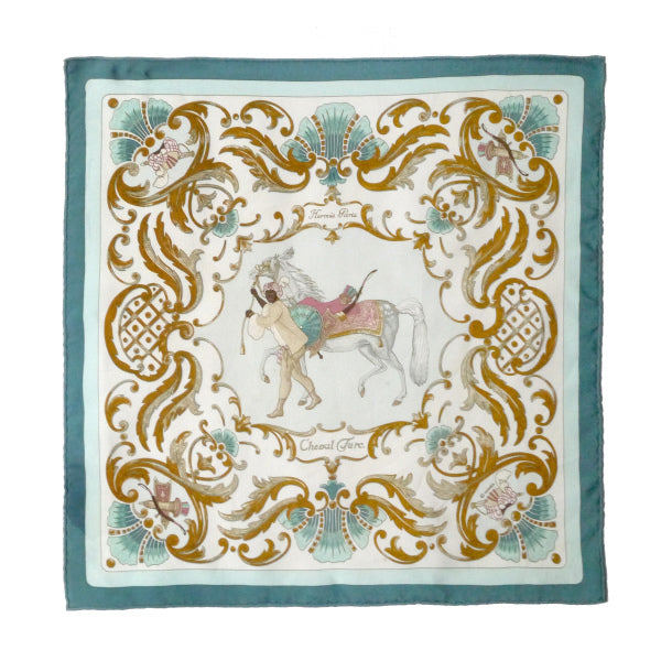 HERMES　ミニカレ スカーフCheval Turc.（水色/トルコの馬 ）