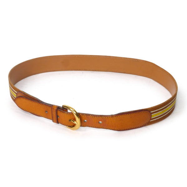 HERMES　75年製　バイカラー レザーキャンバスベルト（キャメル系）