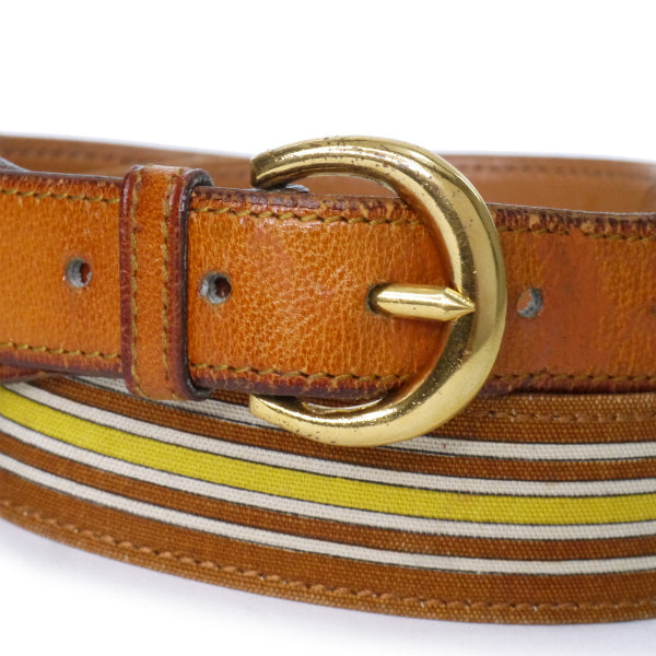 HERMES　75年製　バイカラー レザーキャンバスベルト（キャメル系）