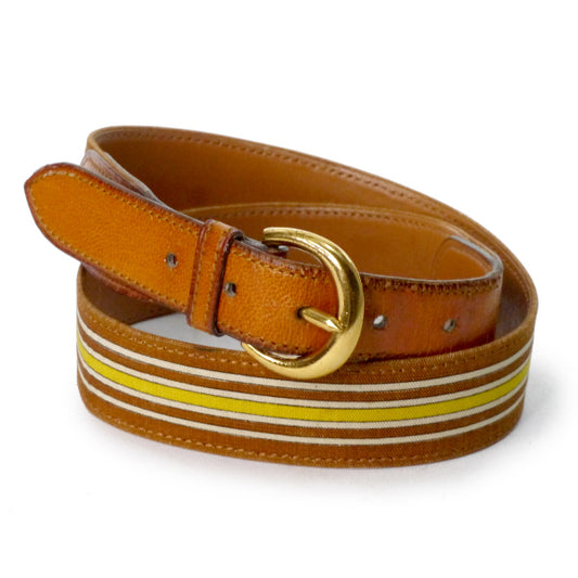 HERMES　75年製　バイカラー レザーキャンバスベルト（キャメル系）