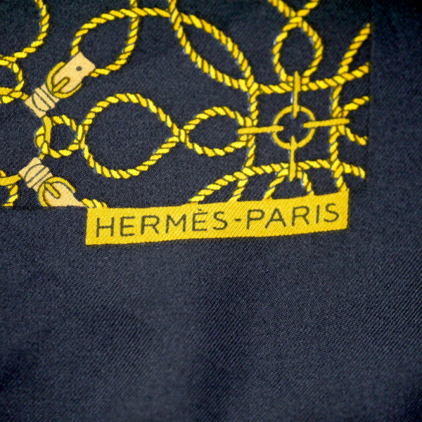 HERMES　ミニカレ ロープベルト柄スカーフ（黒系）