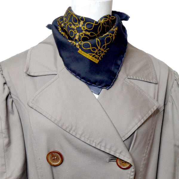 HERMES　ミニカレ ロープベルト柄スカーフ（黒系）