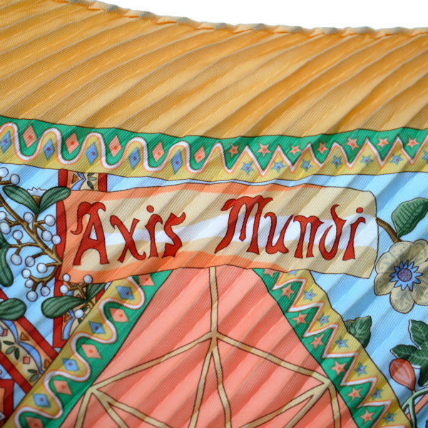 HERMES　プリーツスカーフ90"AXIS MUNDI"（橙系/世界の中心軸）