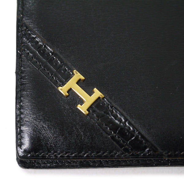 HERMES　H金具カード＆札入れ長財布（黒）