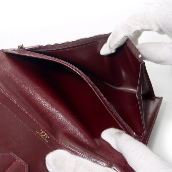 HERMES　ベアンクラシック長財布ボックスカーフ（ルージュ）