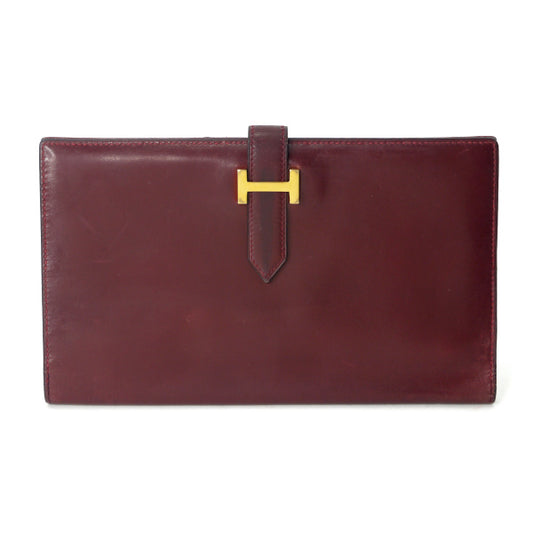 HERMES　ベアンクラシック長財布ボックスカーフ（ルージュ）