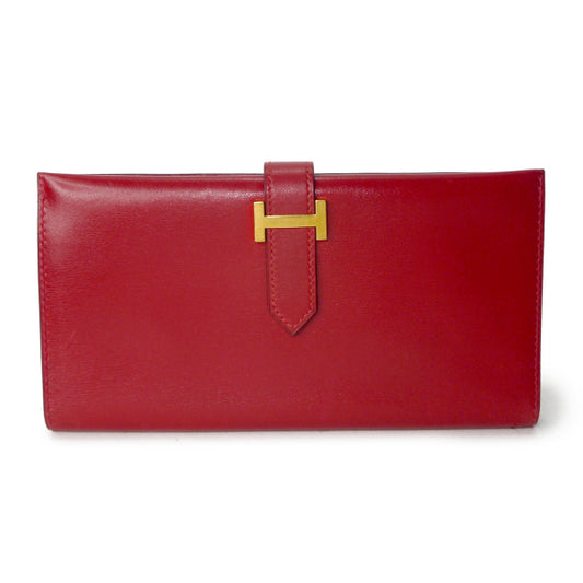 HERMES　ベアンクラシック長財布ボックスカーフ（赤）