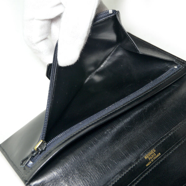 HERMES　ベアンクラシック長財布ボックスカーフ（黒）