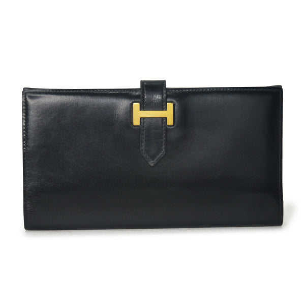 HERMES　ベアンクラシック長財布ボックスカーフ（黒）