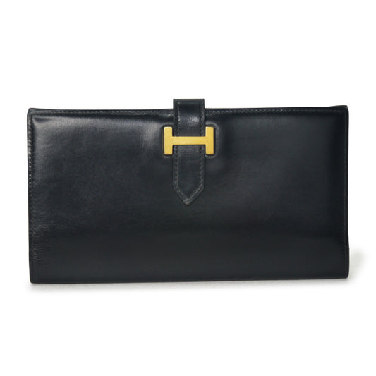 HERMES　ベアンクラシック長財布ボックスカーフ（黒）