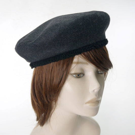 HERMES　ウールカシミヤベレー帽（ダークグレー）