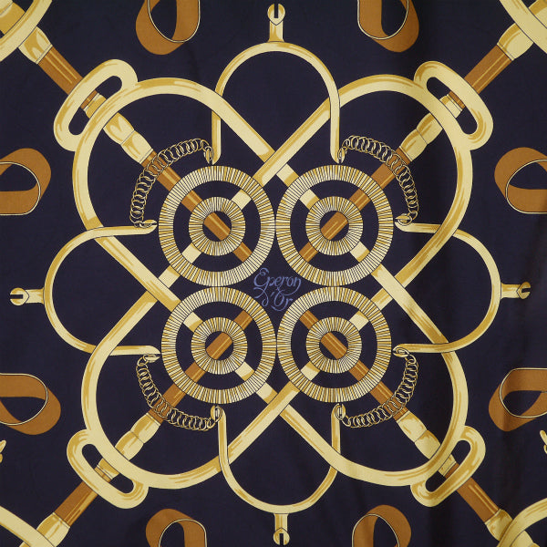 HERMES　大判カレ90スカーフ Eperon d'Or（黒系/黄金の拍車）