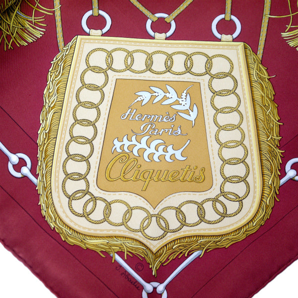 HERMES　大判カレ90スカーフ Cliquetis（赤系/カチカチ・剣）