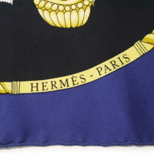HERMES　大判カレ90スカーフ LES FOLIES DU CIEL（濃紺系/大空の狂気）