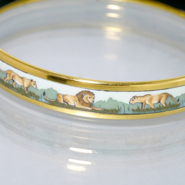 HERMES　ライオン柄 エマイユPMバングル（ミント系）