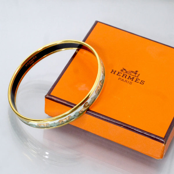 HERMES　ライオン柄 エマイユPMバングル（ミント系）