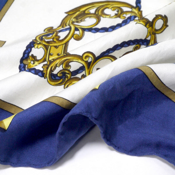 HERMES エルメス カレ90 鍵柄 LES CLES ネイビー スカーフ HERMES 大判カレ90スカーフ LES CLES（青系/鍵柄） – Vintage Shop Rococo