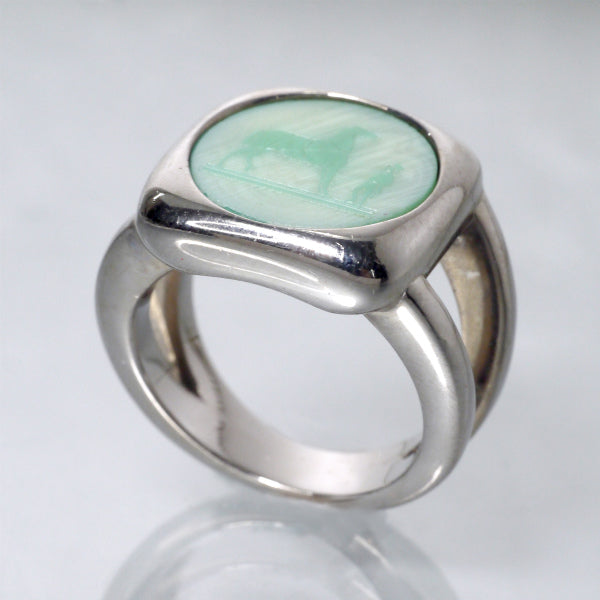 HERMES　コロゾ リング 15号（グリーン/シルバー）