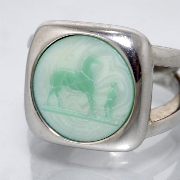 HERMES　コロゾ リング 15号（グリーン/シルバー）