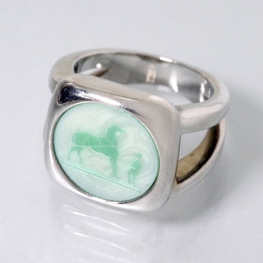 HERMES　コロゾ リング 15号（グリーン/シルバー）