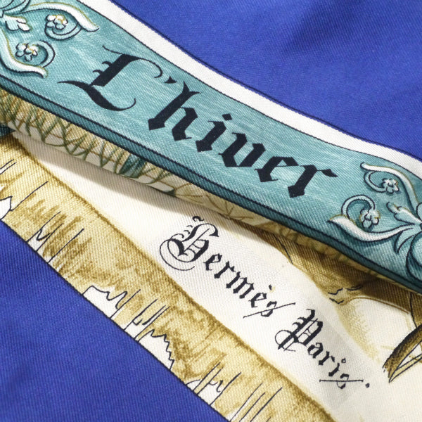 HERMES　大判カレ90スカーフ L'hiver（青系/冬）