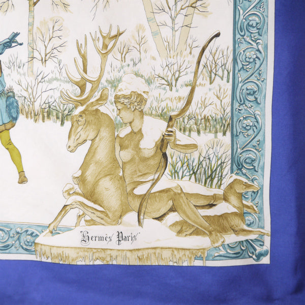 HERMES　大判カレ90スカーフ L'hiver（青系/冬）