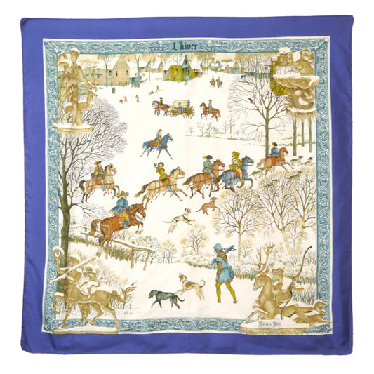 HERMES　大判カレ90スカーフ L'hiver（青系/冬）