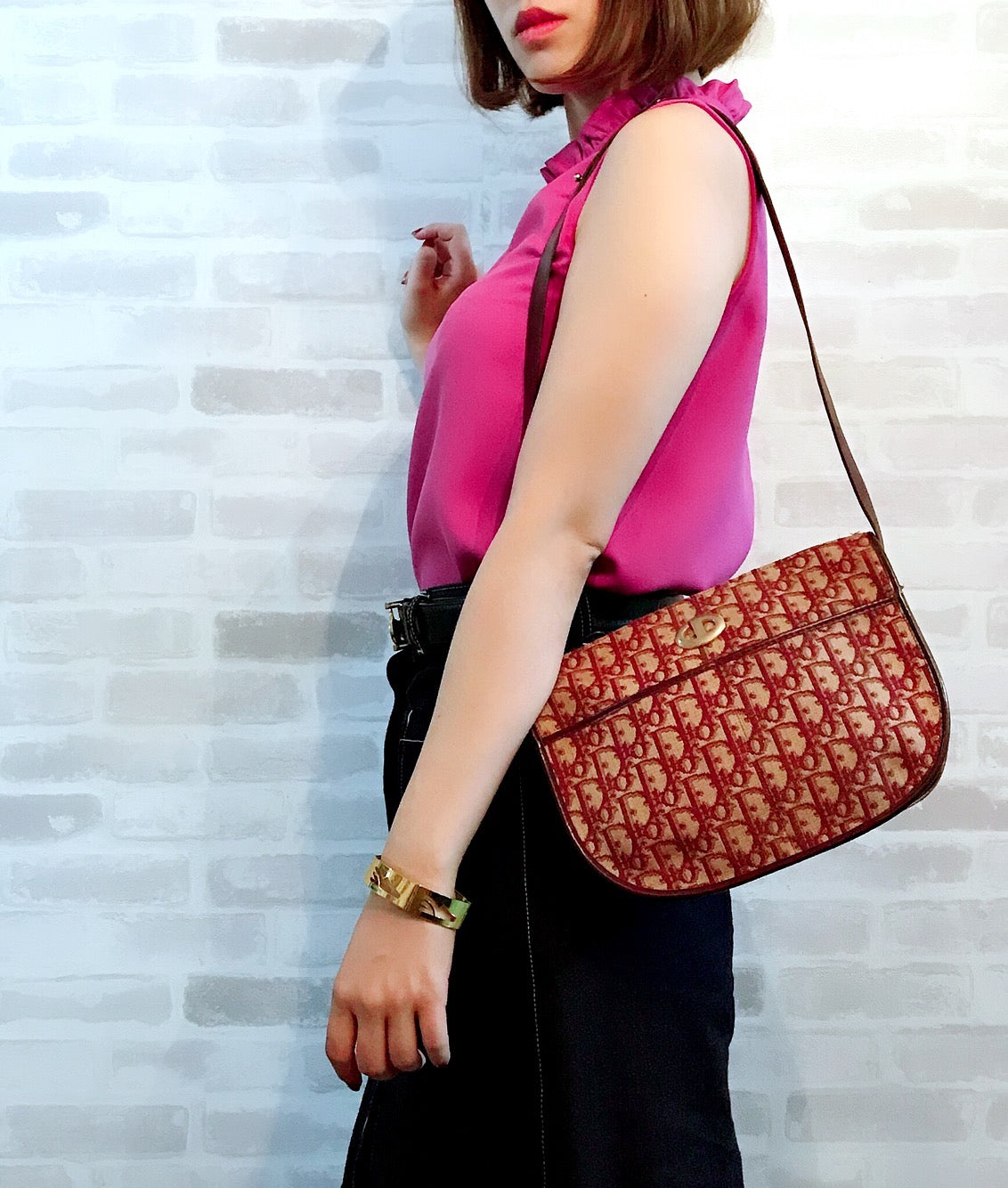 Old Dior　トロッター半円２Wayショルダー（赤）