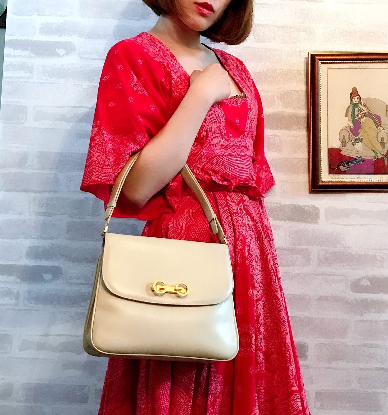 OLD Gucci　＜訳あり＞60sアイボリー2WAYGGショルダー