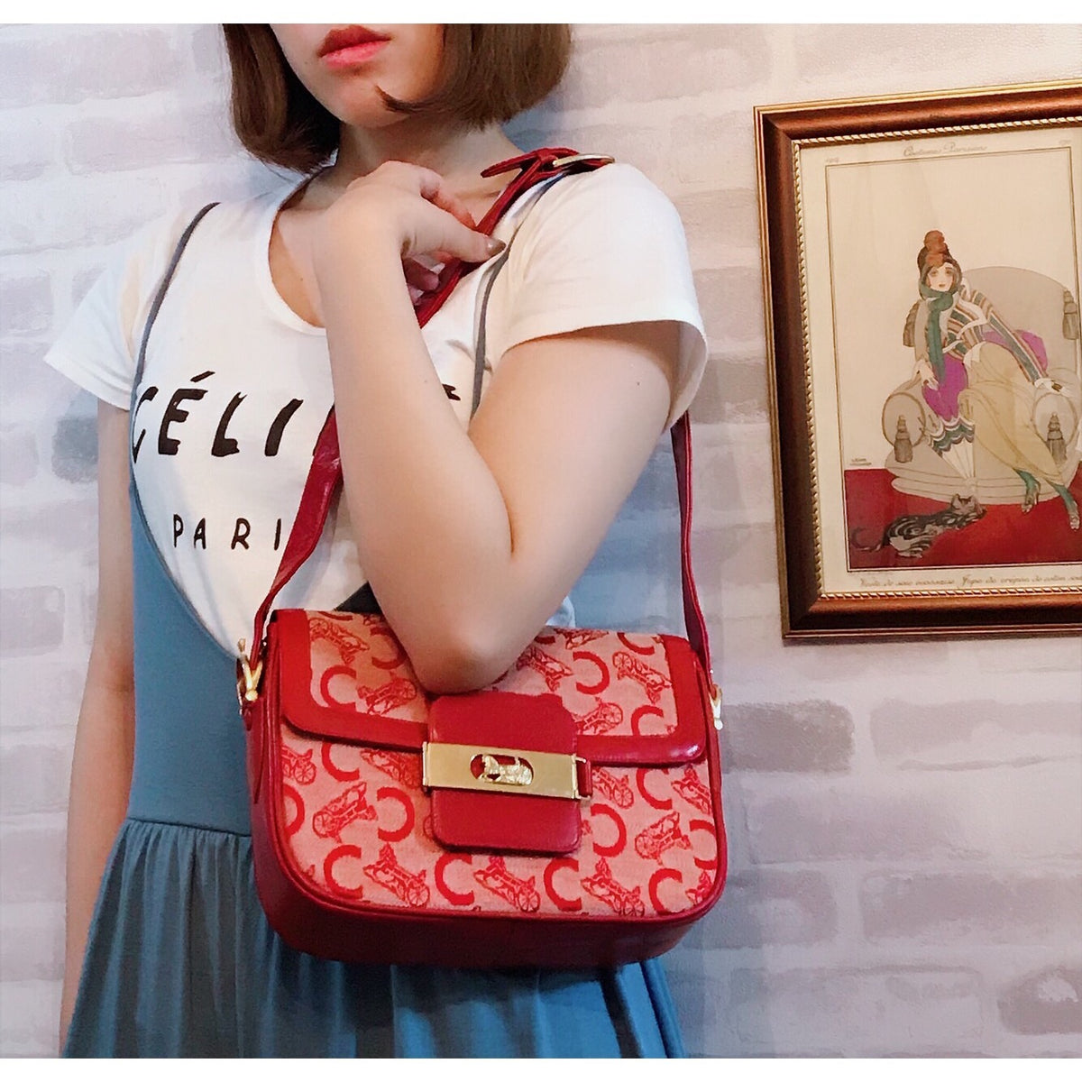 OLD CELINE 馬車金具ジャガード ワンショルダー（赤）