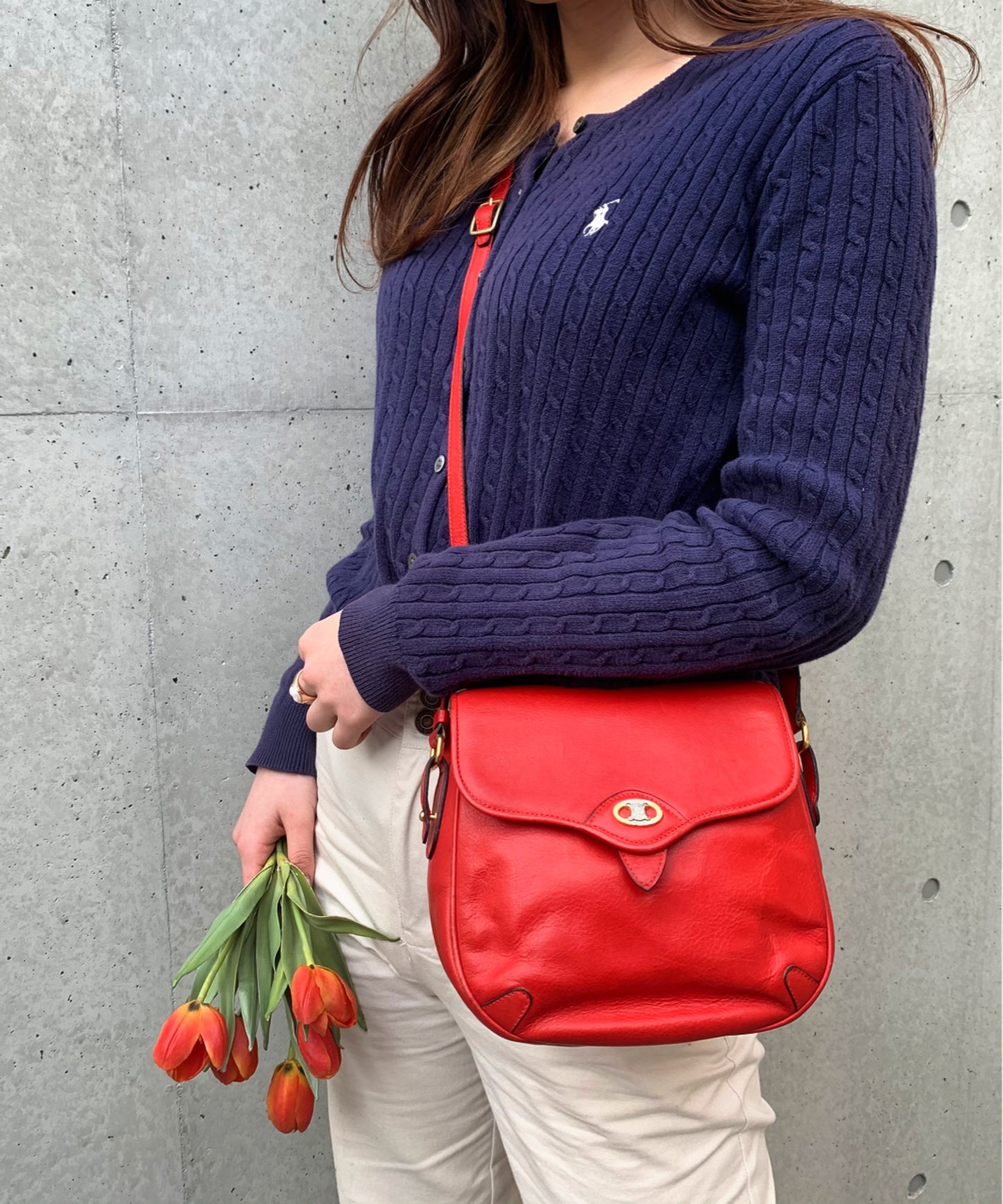 OLD CELINE　マカダムロゴ総革ミニポシェット（赤）