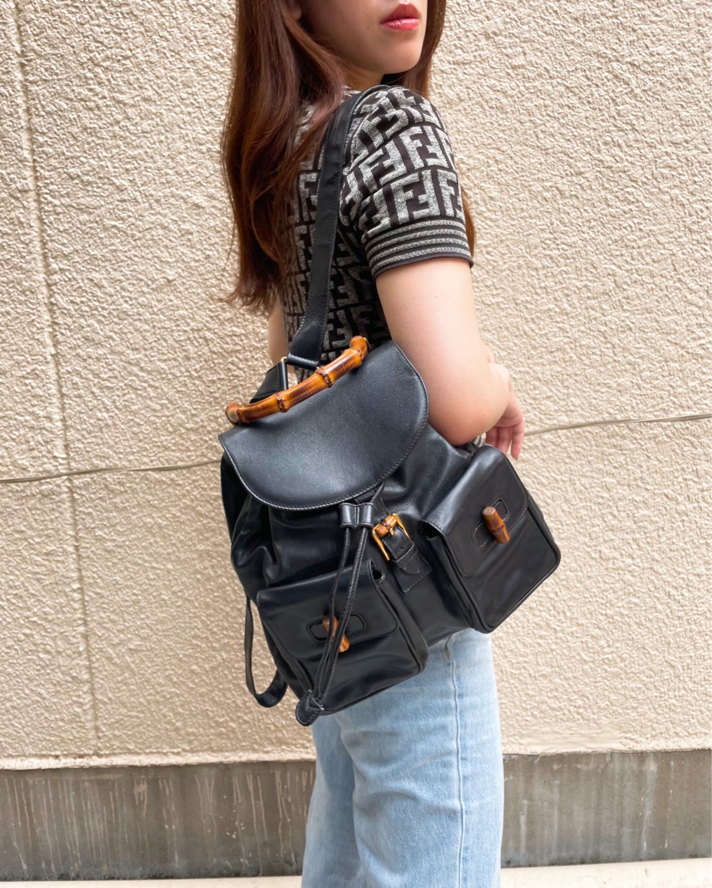 OLD Gucci バンブー レザーリュック（黒）