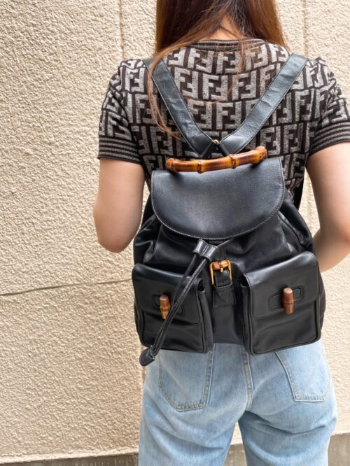 OLD Gucci バンブー レザーリュック（黒）