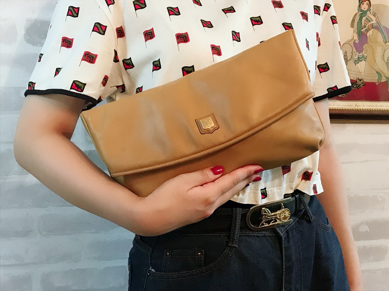 OLD CELINE　マカダム 総革クラッチバッグ（キャメル）