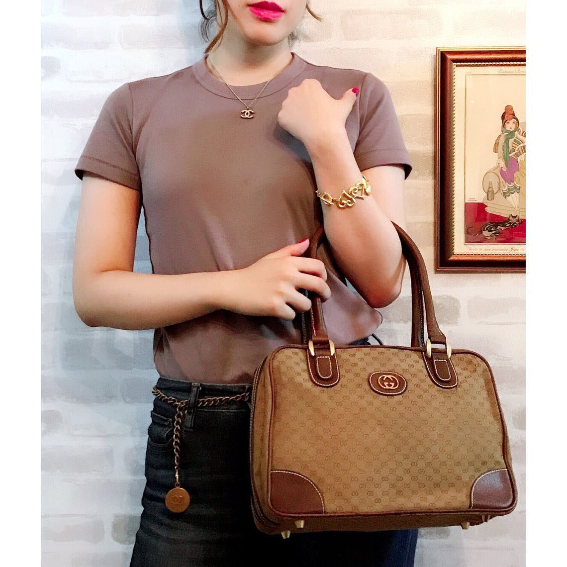 OLD Gucci メキシコ製!!希少マイクロGGジャガード ミニボストン（茶）
